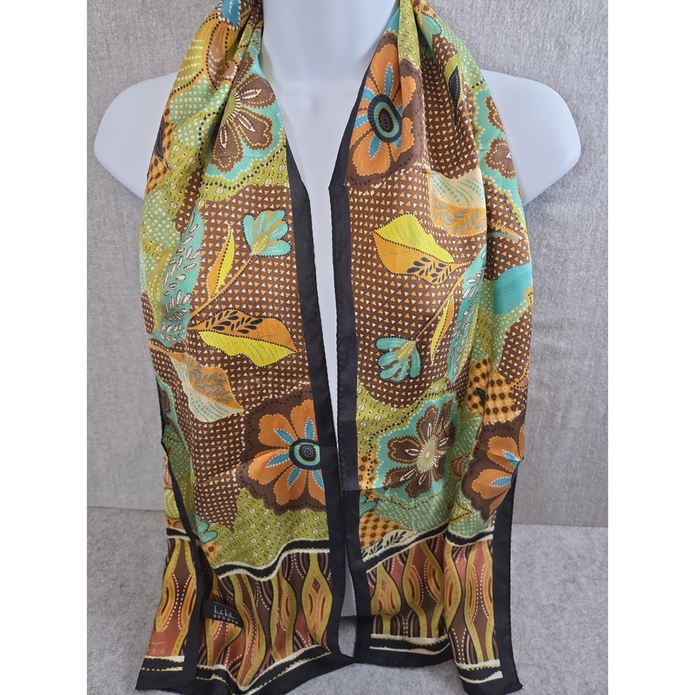 Nicole Miller Silk Scarf Elegant Luxury Subdued Floral Rectangle Old Money